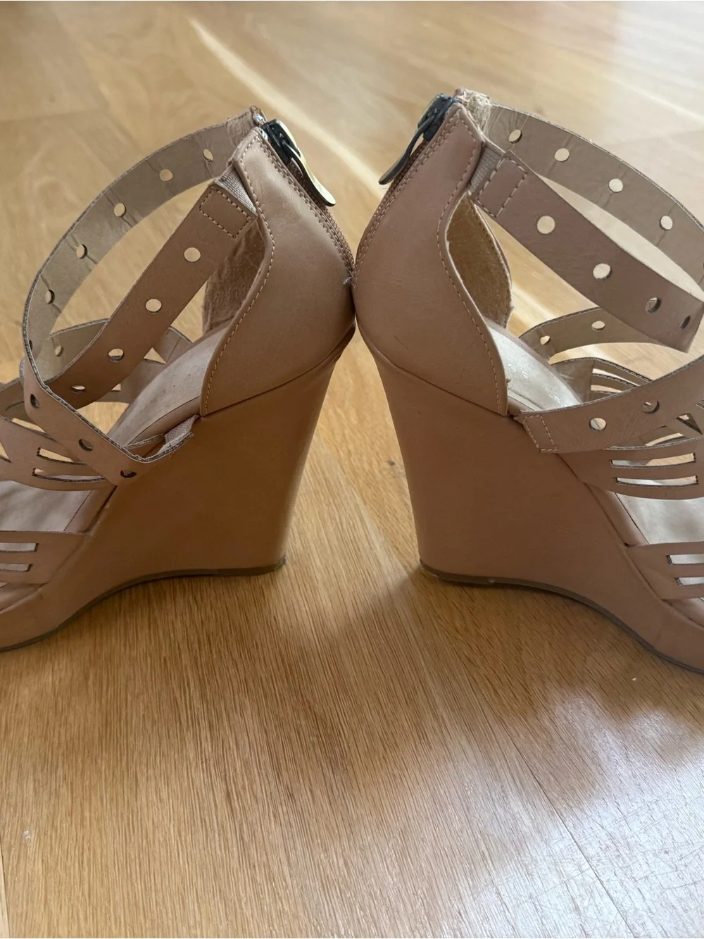 Chinese Laundry Tan Strappy Cutout Wedge Sandals